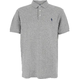 Custom Fit Gray polo shirt with classic collar and Pony embroidery on the front in cotton for men