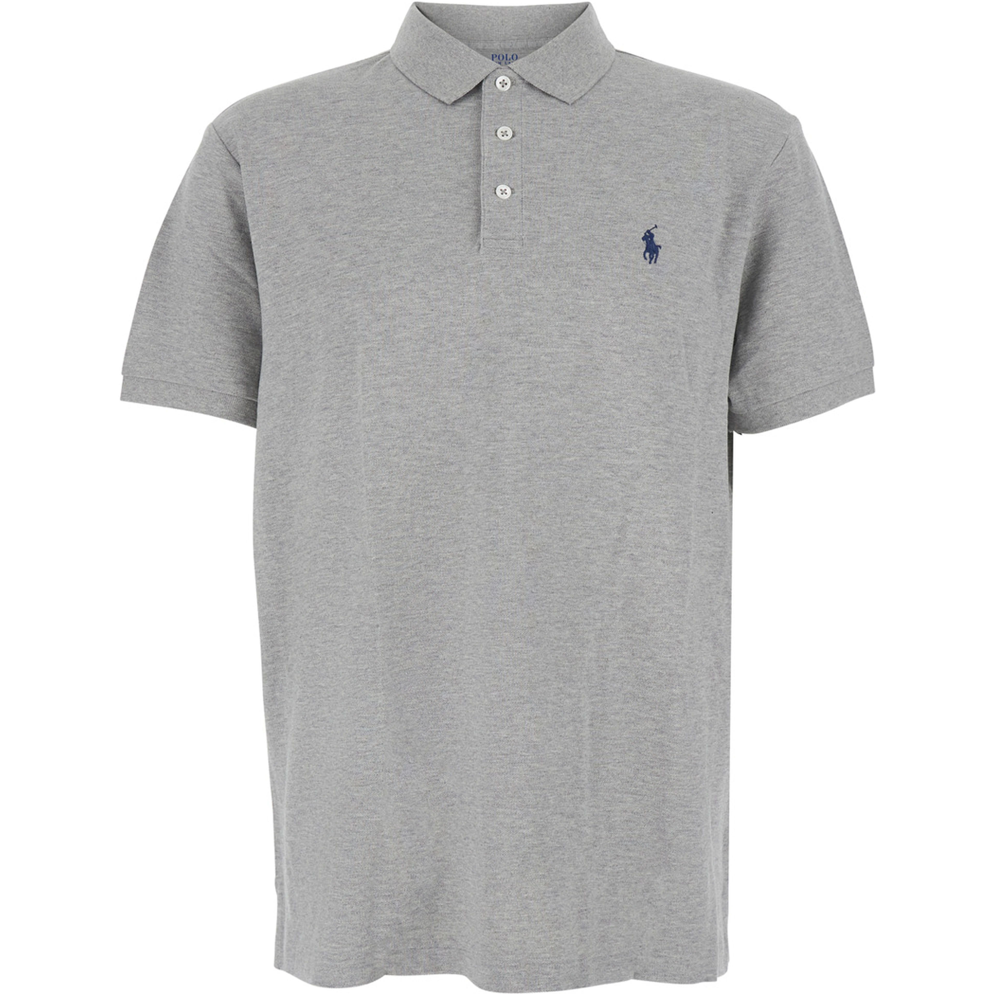 Custom Fit Gray polo shirt with classic collar and Pony embroidery on the front in cotton for men