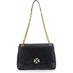 Charlie Black Crossbody bag with chain strap and logo plate on the front in quilted leather for women