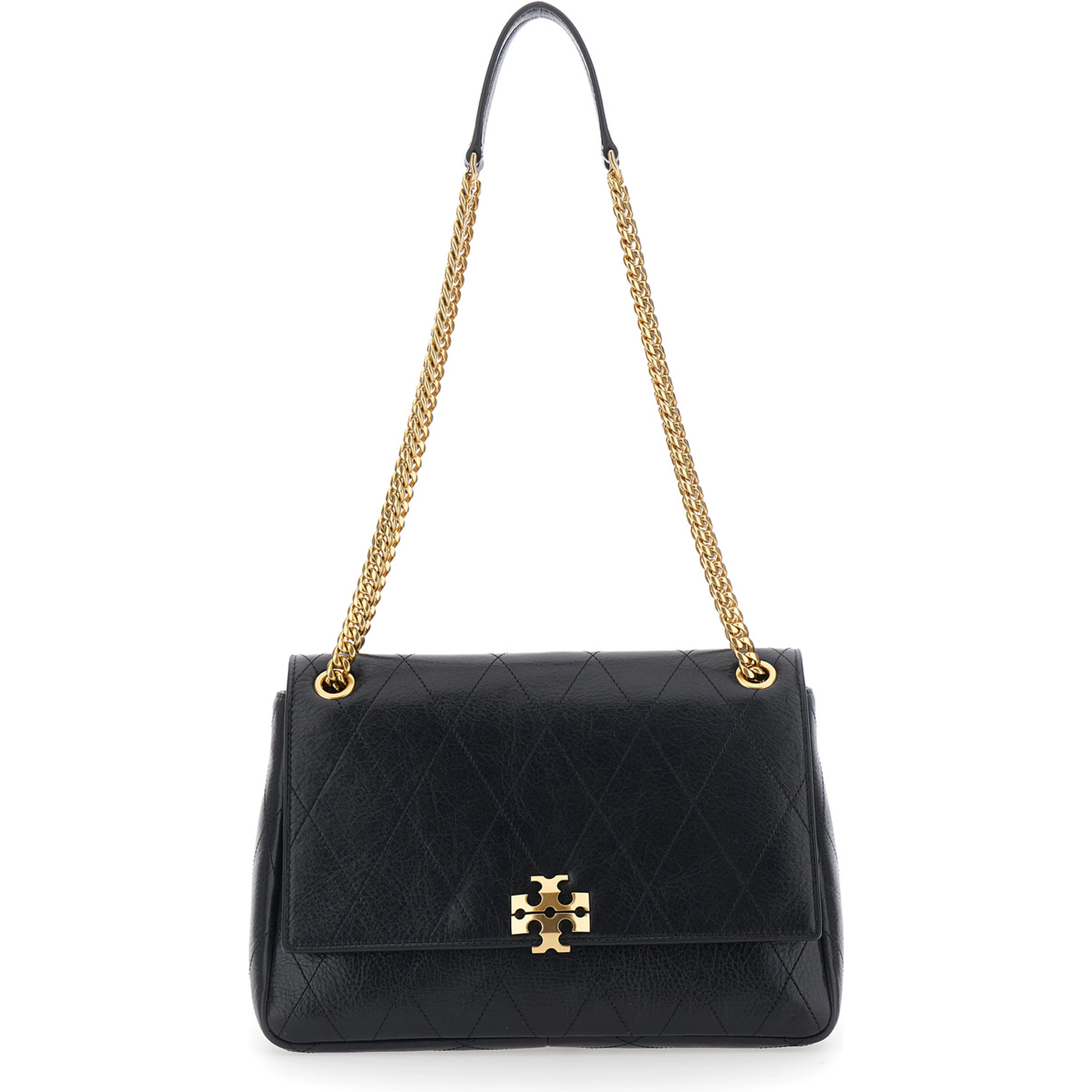 Charlie Black Crossbody bag with chain strap and logo plate on the front in quilted leather for women