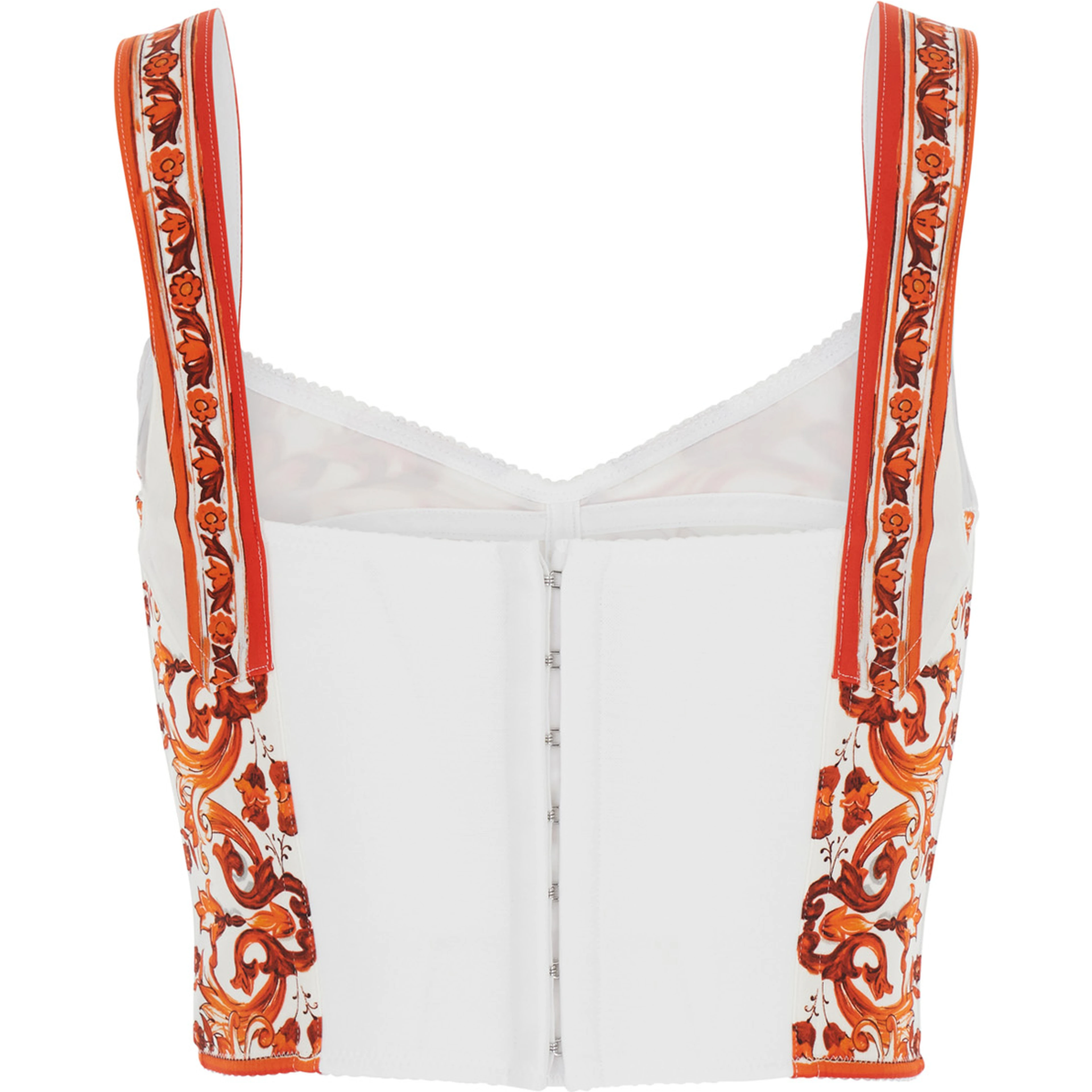 Orange Top with Bustier Design and All-Over Majolica Print in  Silk Blend for Women