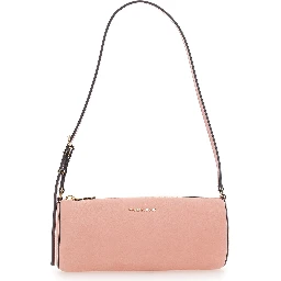 Izzy Pink Shoulder bag with Logo lettering on the Front and Adjustable Strap in Leather for Women