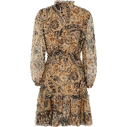Multicolor Mini dress with ruffle details and all-over print in Tech Fabric for women