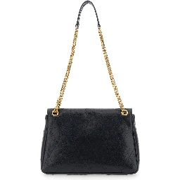 Charlie Black Crossbody bag with chain strap and logo plate on the front in quilted leather for women