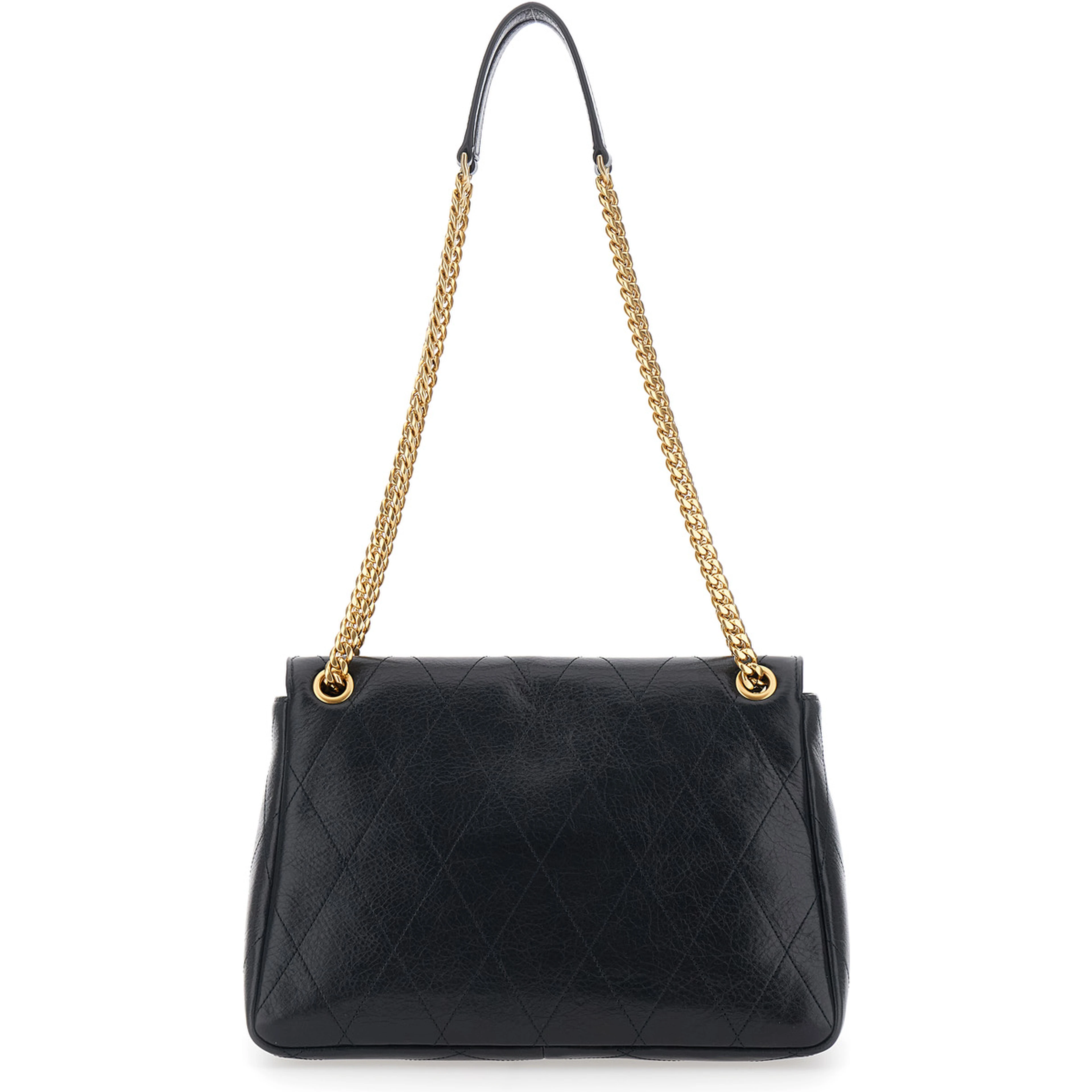 Charlie Black Crossbody bag with chain strap and logo plate on the front in quilted leather for women