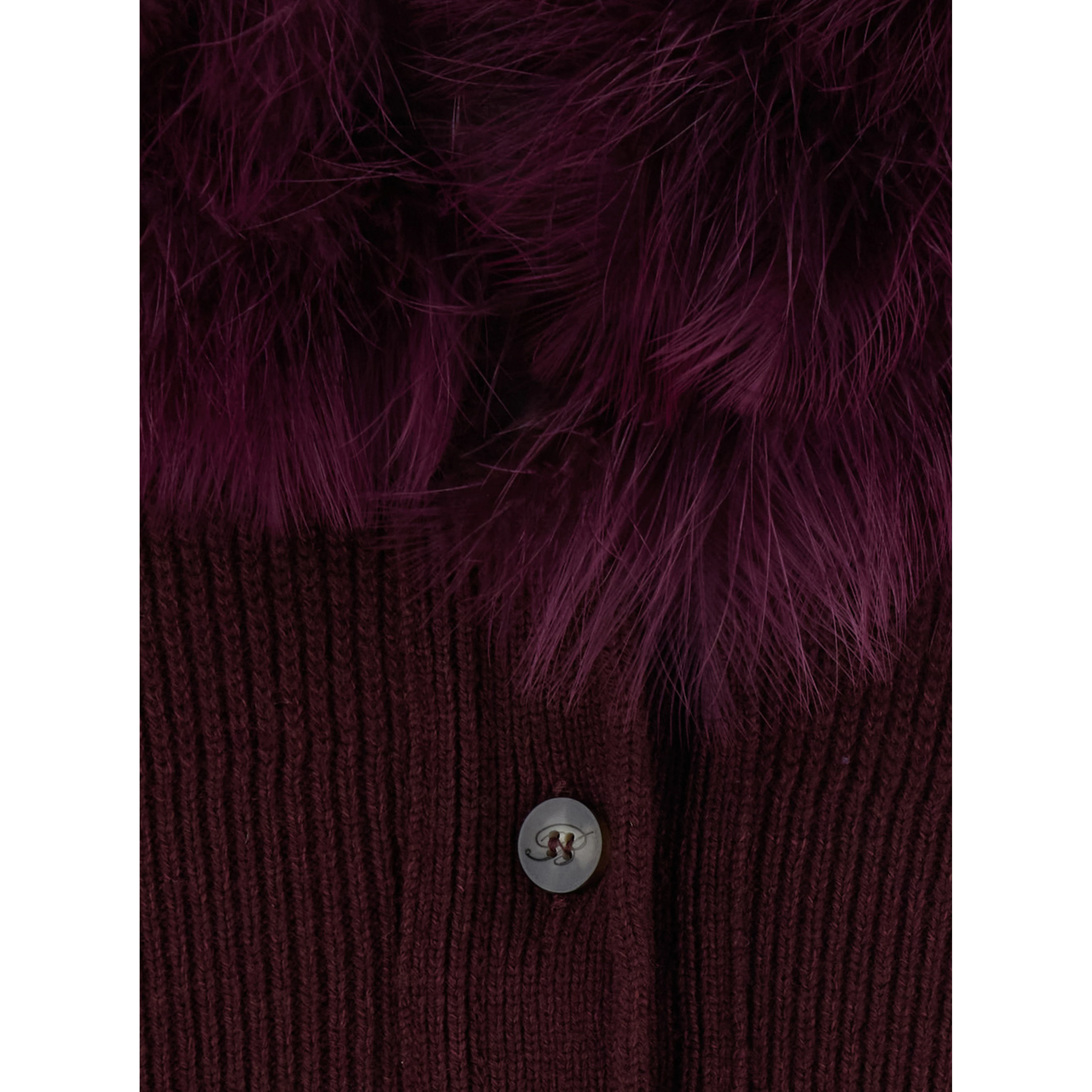 Bordeaux Cardigan with V Neck and Removable Fur Collar in Wool for Women