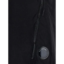 Black Cargo Pants with Logo Patch on the Side and Elastic Waist in Cotton for Men