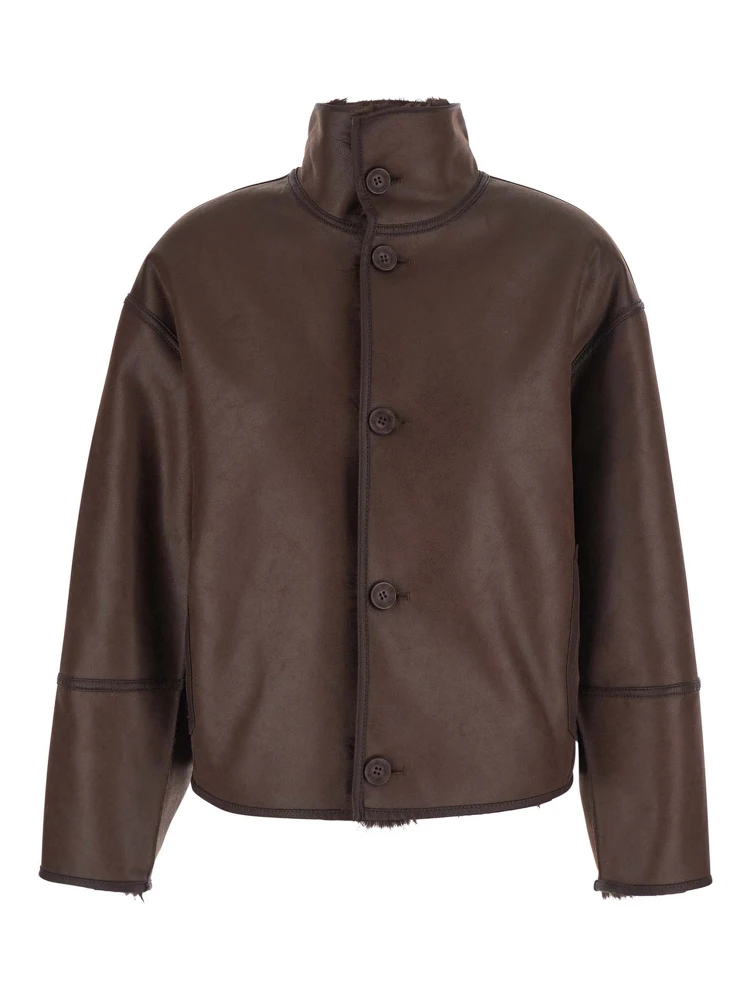 Brown Fur Jacket with Reversible design in Eco-fur for Women