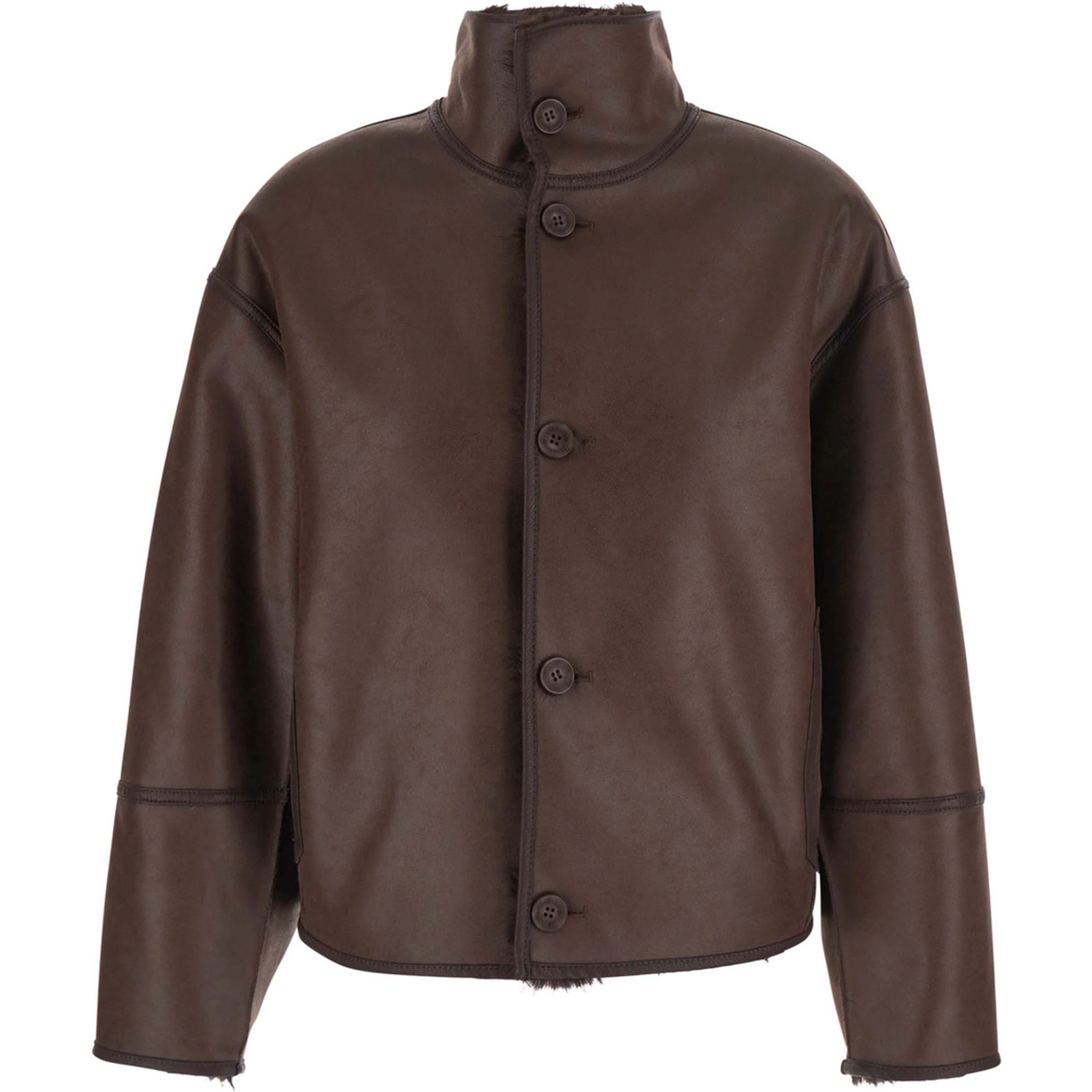 Brown Fur Jacket with Reversible design in Eco-fur for Women