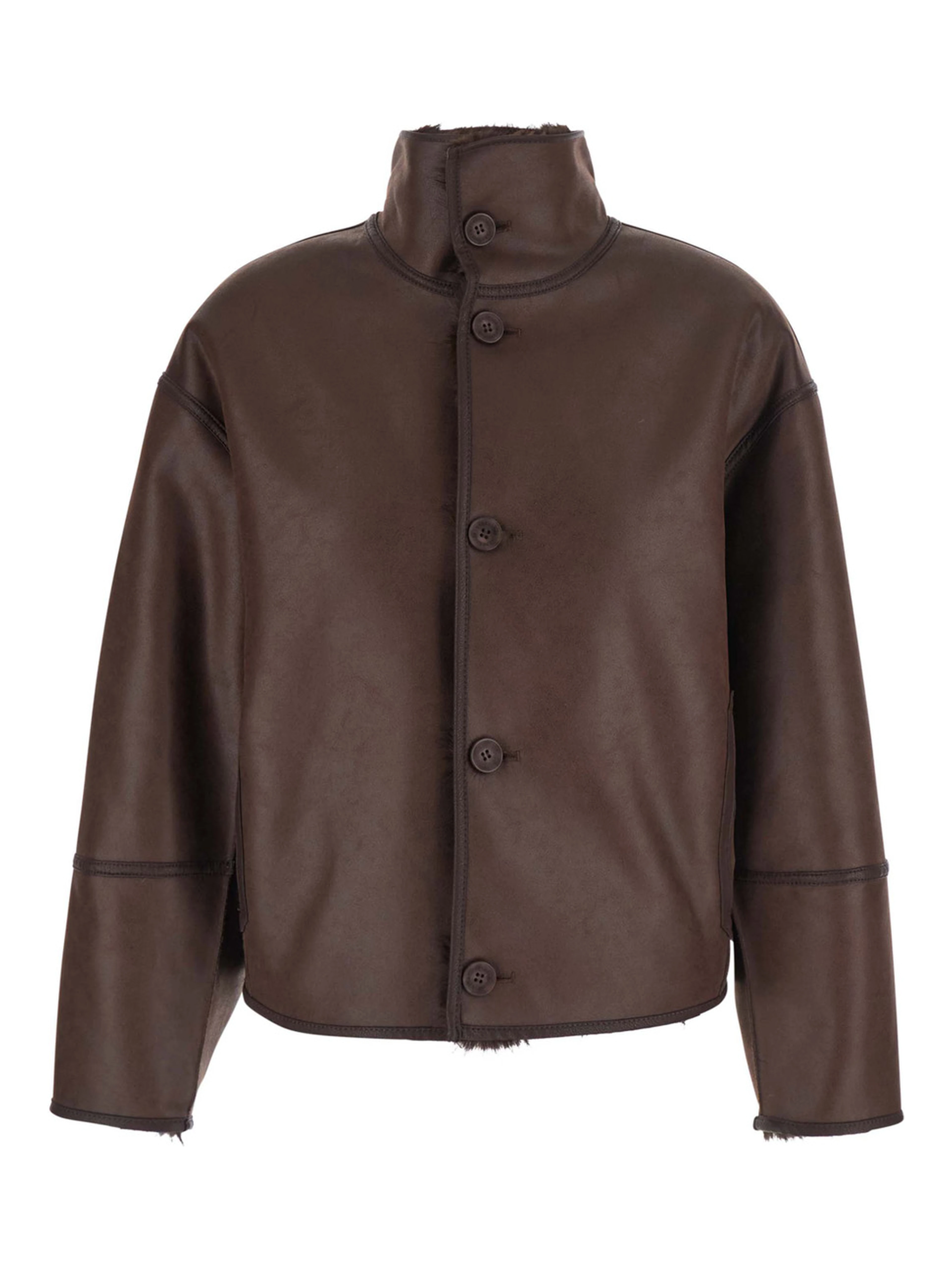 Brown Fur Jacket with Reversible design in Eco-fur for Women