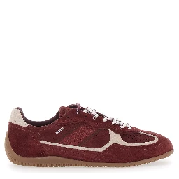 Bordeaux Low Top Sneakers with Logo Lettering on the Side in Suede for Women