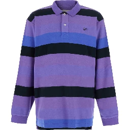 UNISEX STRIPED RUGBY LONGSLEEVE KNIT with long sleeves and polo collar in Light blue Unisex