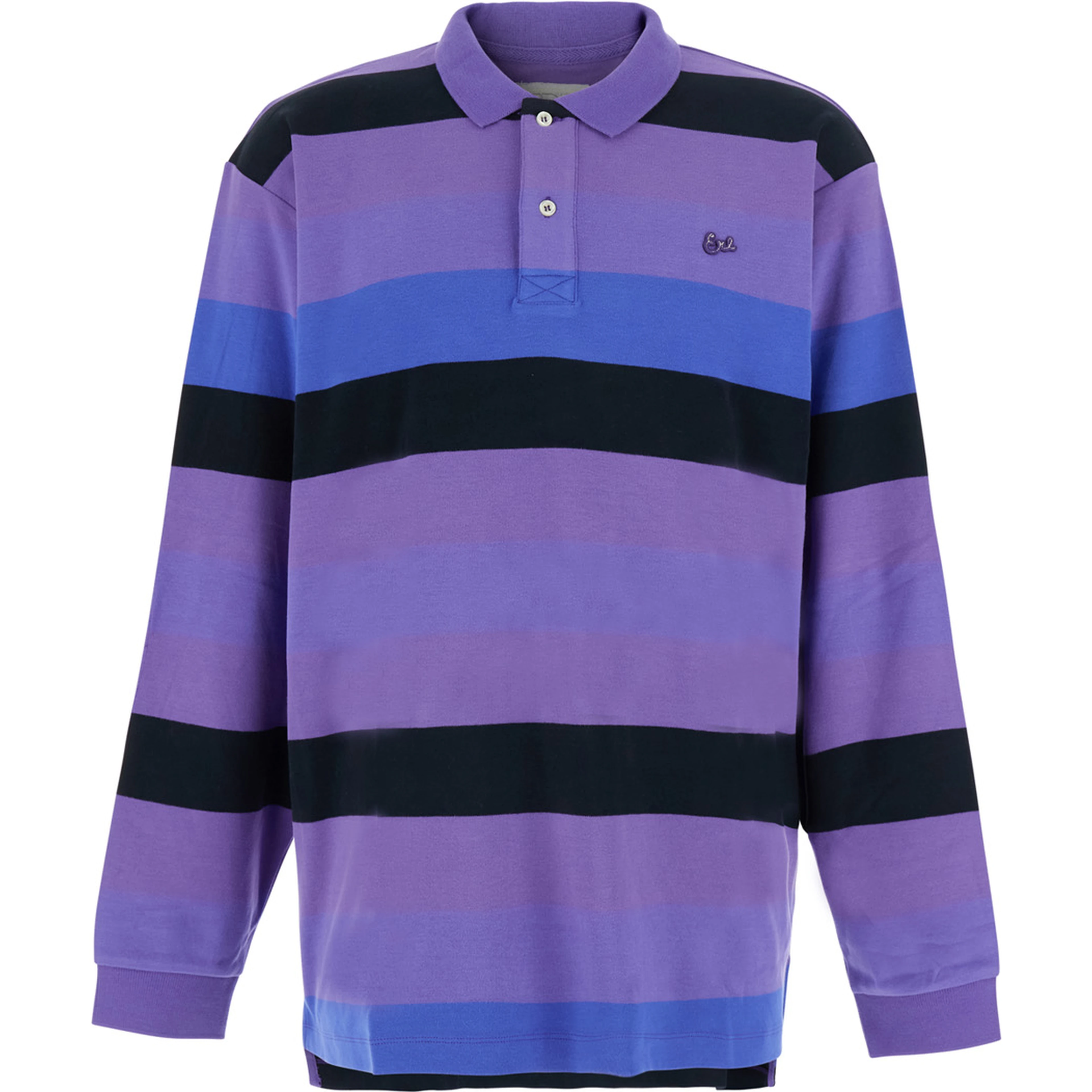 UNISEX STRIPED RUGBY LONGSLEEVE KNIT with long sleeves and polo collar in Light blue Unisex