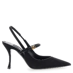 Black Slingback Pumps with Ankle Strap Closure in Suede for Women