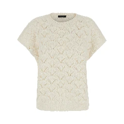 white T-SHIRT with round neck and braided work in wool Blend women