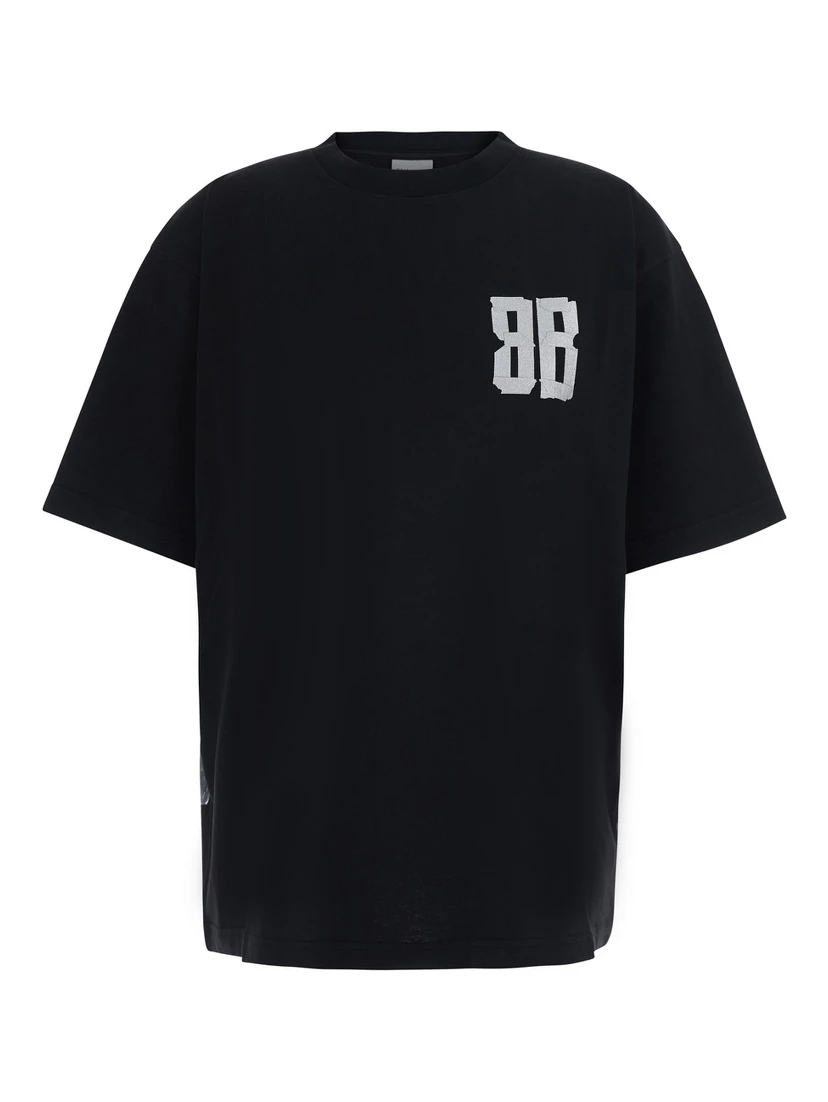 Black Crew-Neck T-Shirt with Front and Back Logo in cotton Women