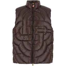 brown Down jacket with high collar and Monogram design in Tech Fabric Men
