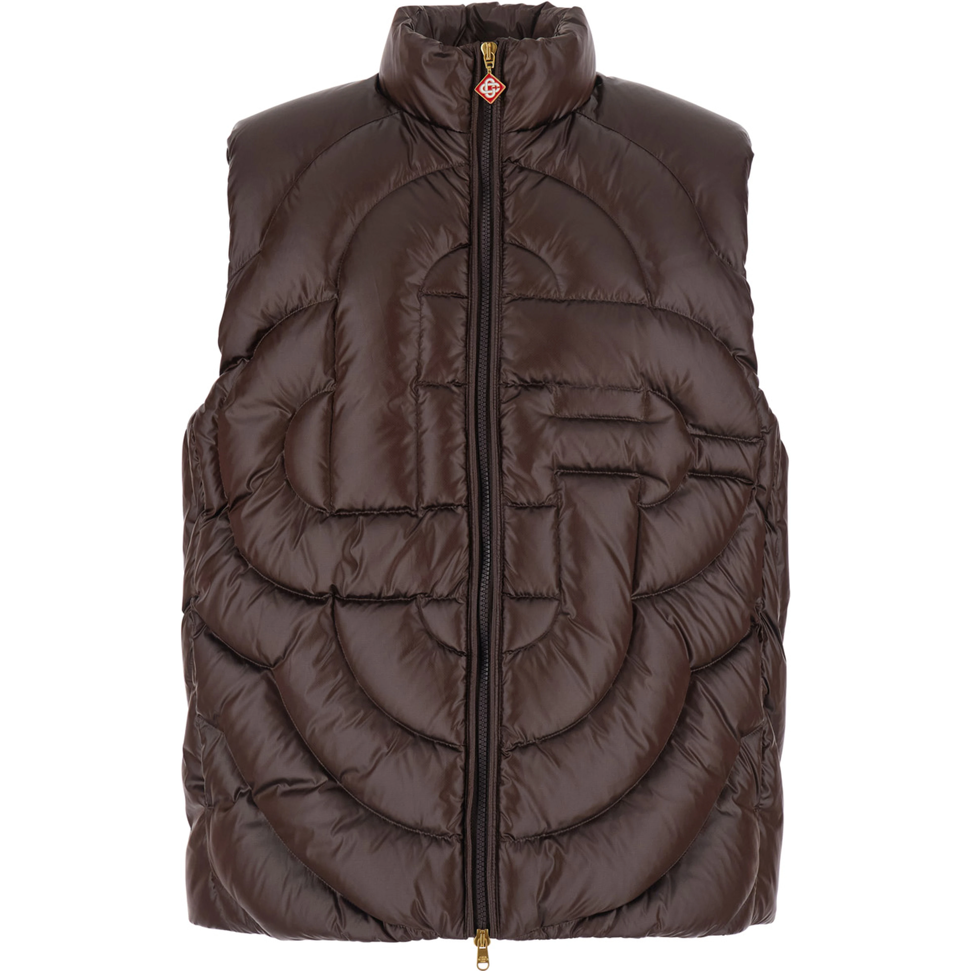brown Down jacket with high collar and Monogram design in Tech Fabric Men