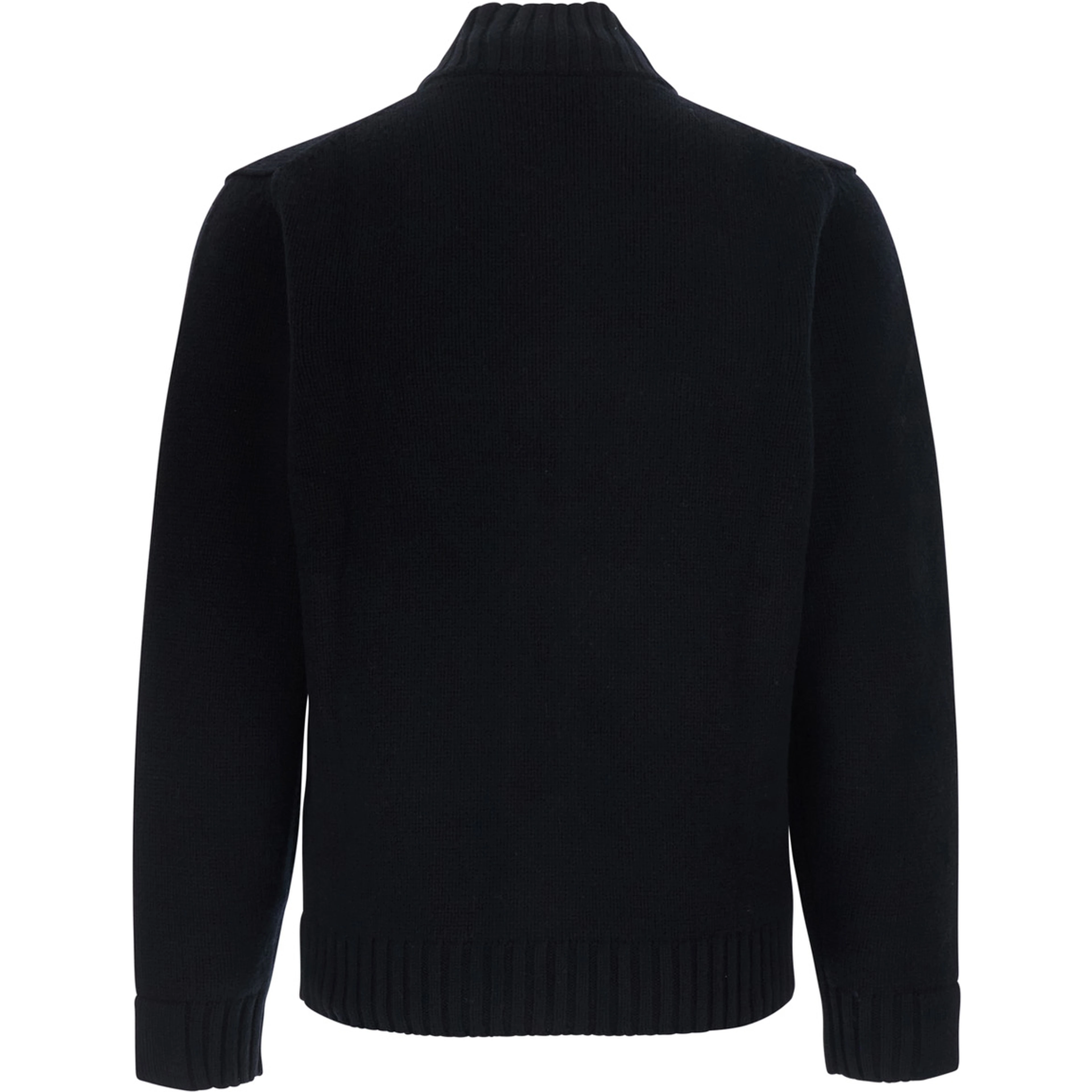 black Cardigan with high collar and zip closure in merino wool for men