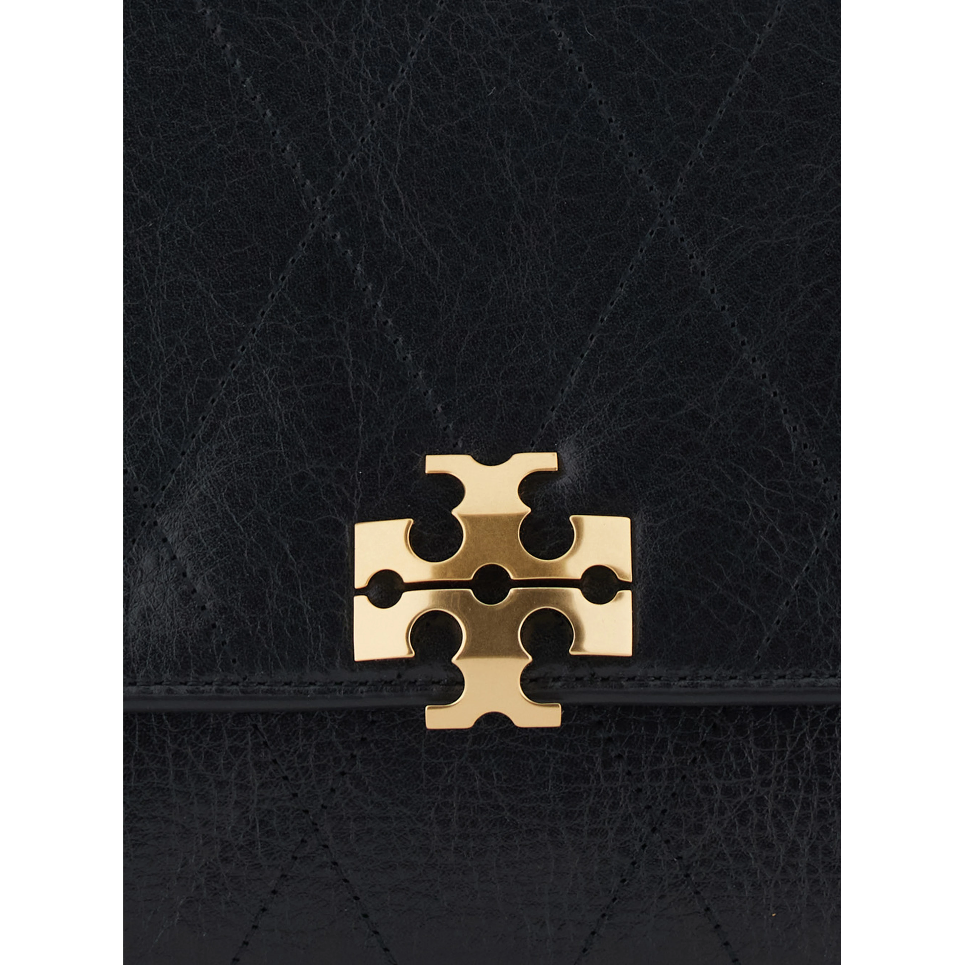 Charlie Black Crossbody bag with chain strap and logo plate on the front in quilted leather for women