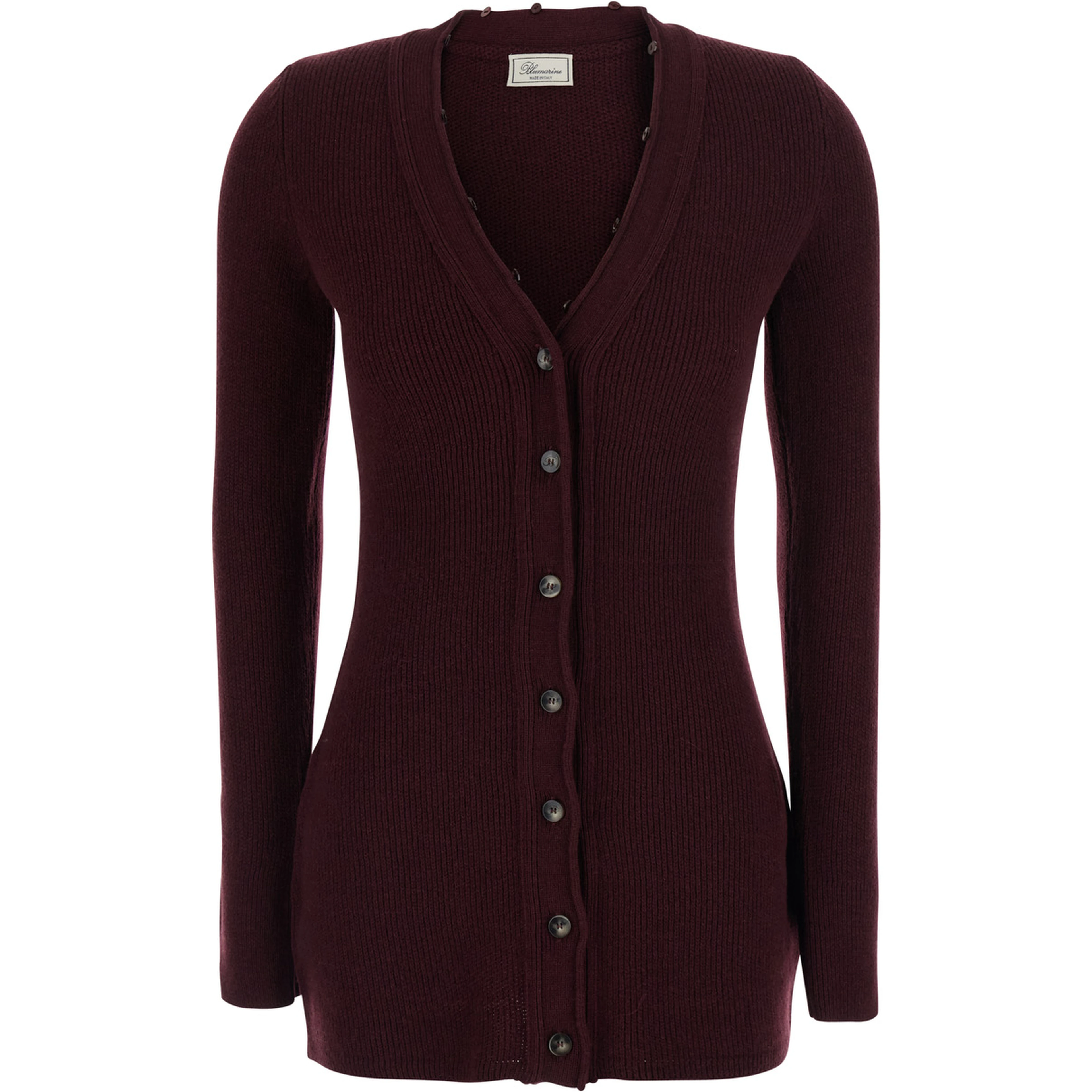 Bordeaux Cardigan with V Neck and Removable Fur Collar in Wool for Women