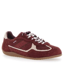 Bordeaux Low Top Sneakers with Logo Lettering on the Side in Suede for Women