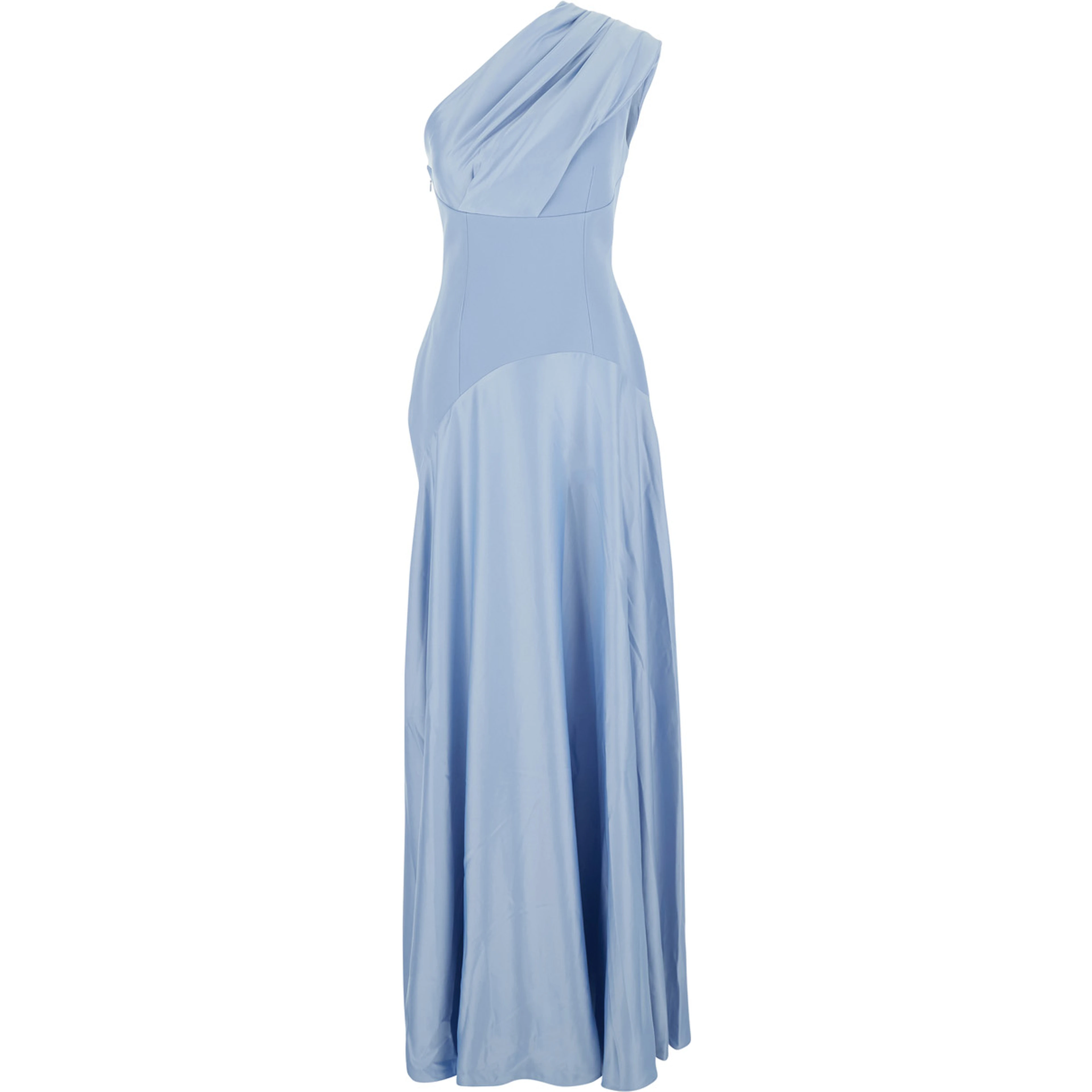 Gabriela Light blue One-Shoulder long dress with Asymmetrical Bodice and Draping in Tech Fabric for Women