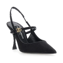 Black Slingback Pumps with Ankle Strap Closure in Suede for Women