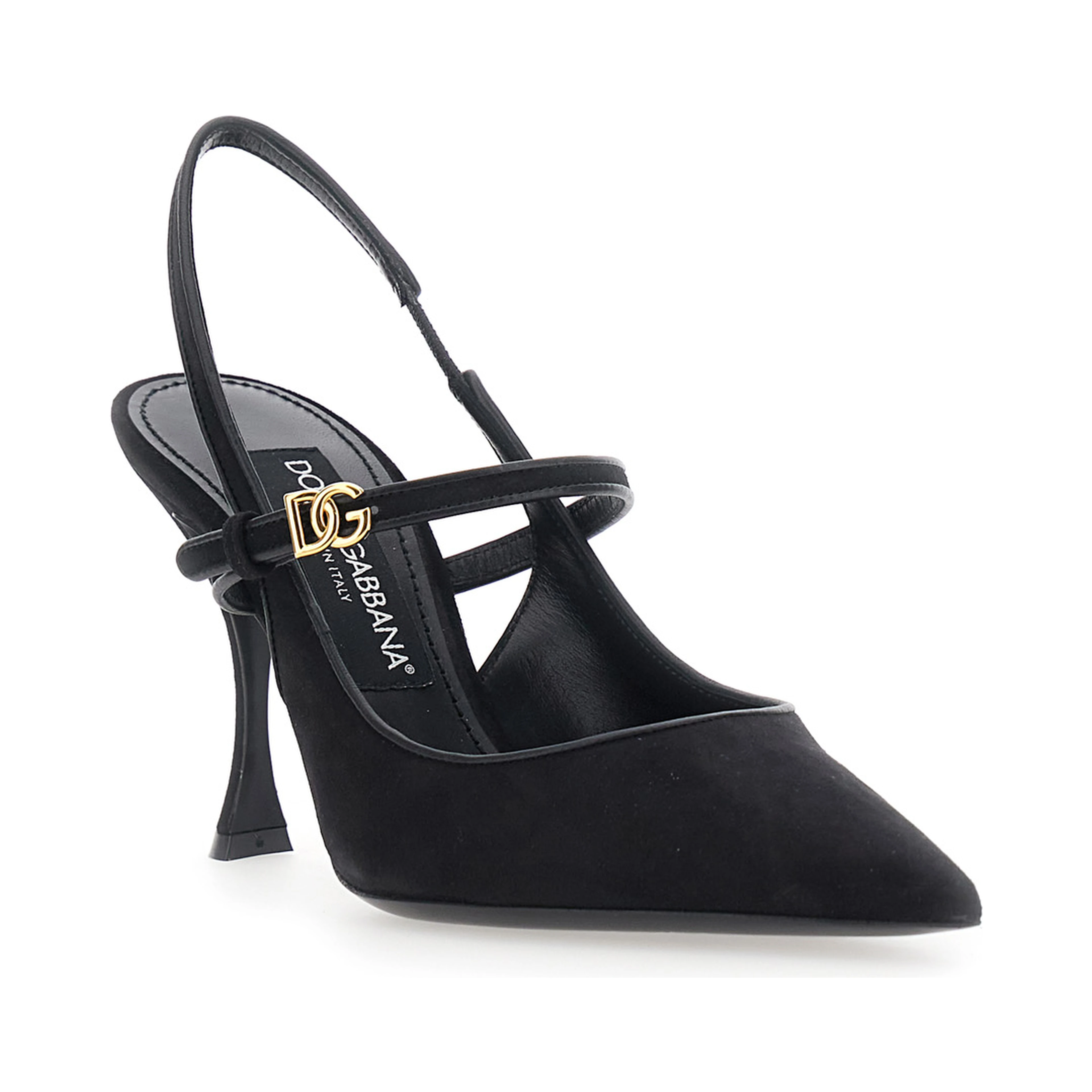 Black Slingback Pumps with Ankle Strap Closure in Suede for Women