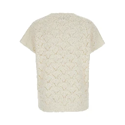 white T-SHIRT with round neck and braided work in wool Blend women