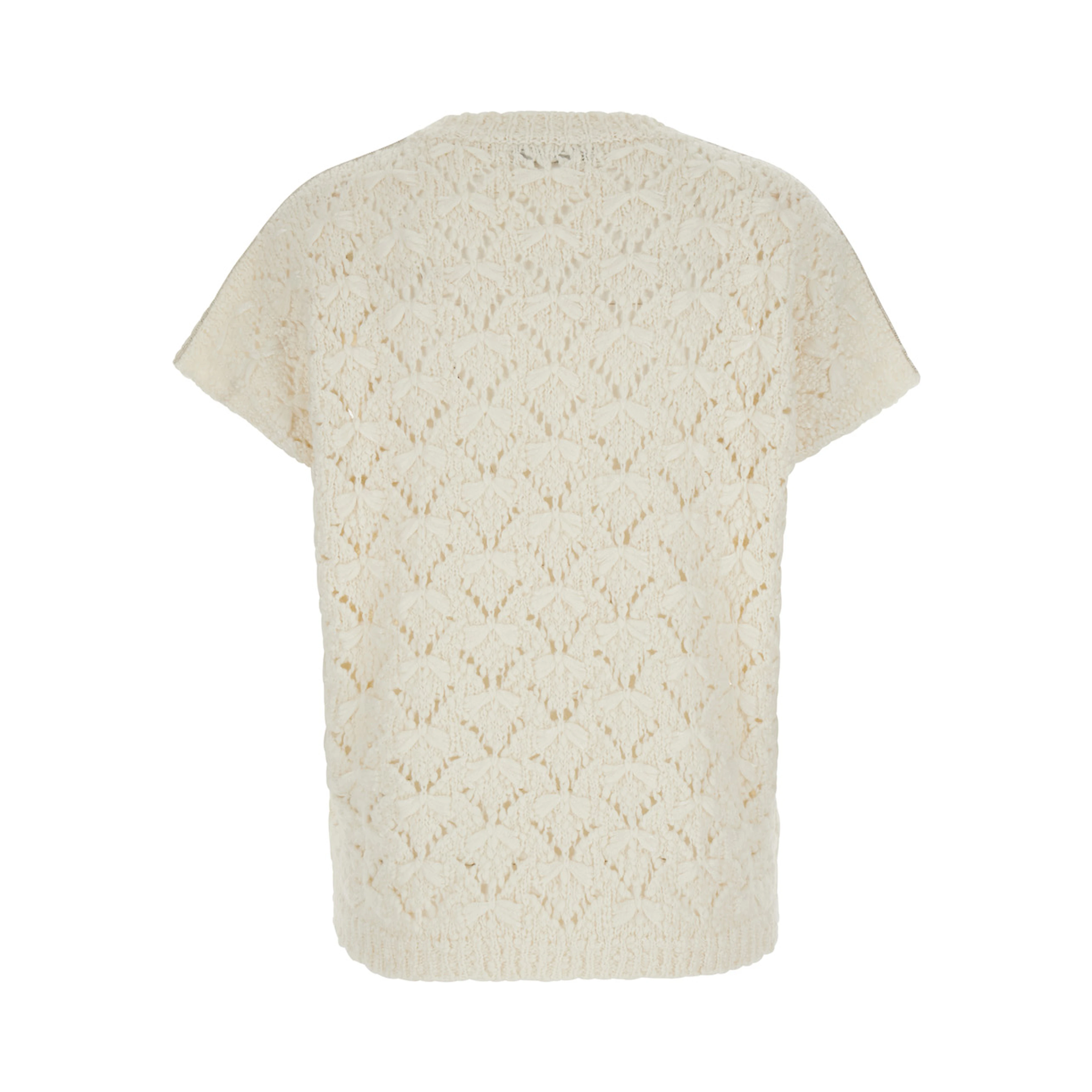 white T-SHIRT with round neck and braided work in wool Blend women