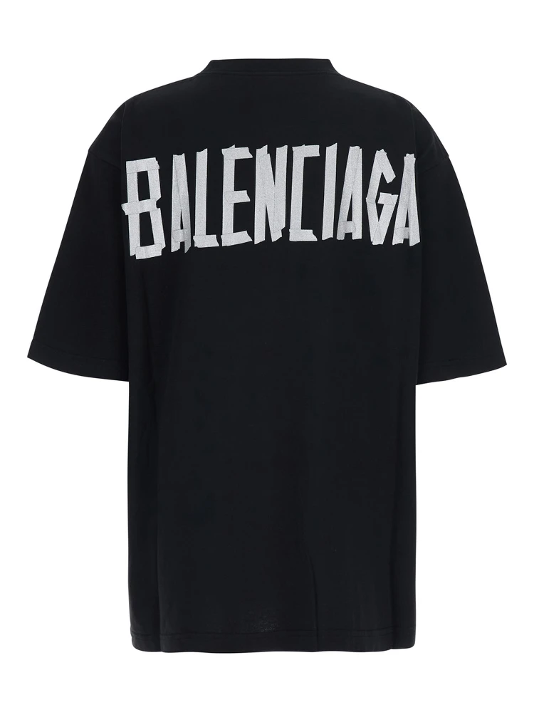 Black Crew-Neck T-Shirt with Front and Back Logo in cotton Women alternative