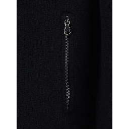 black Cardigan with high collar and zip closure in merino wool for men
