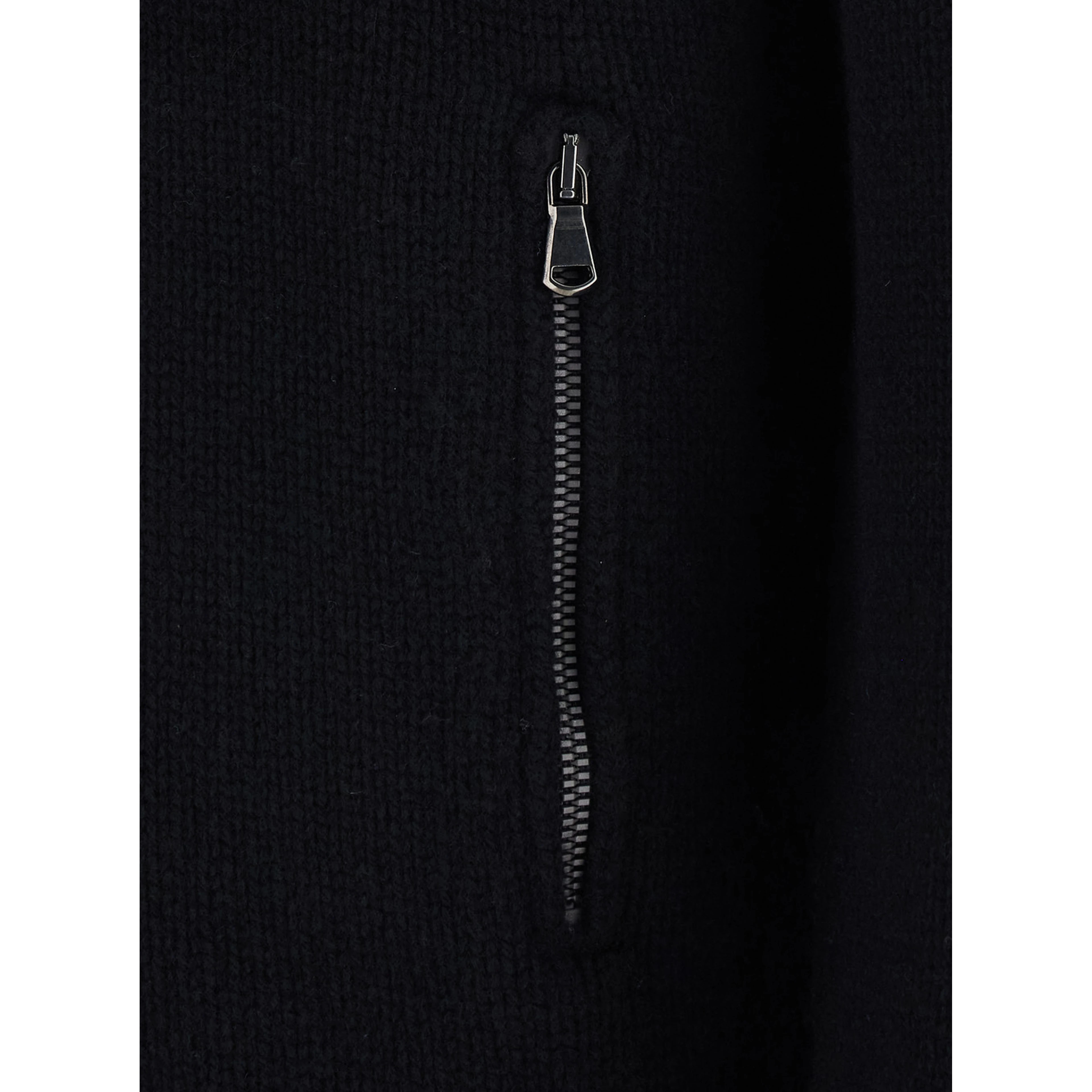 black Cardigan with high collar and zip closure in merino wool for men