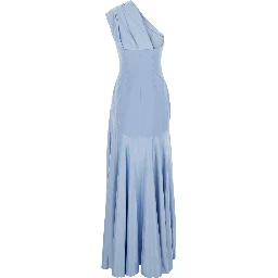 Gabriela Light blue One-Shoulder long dress with Asymmetrical Bodice and Draping in Tech Fabric for Women