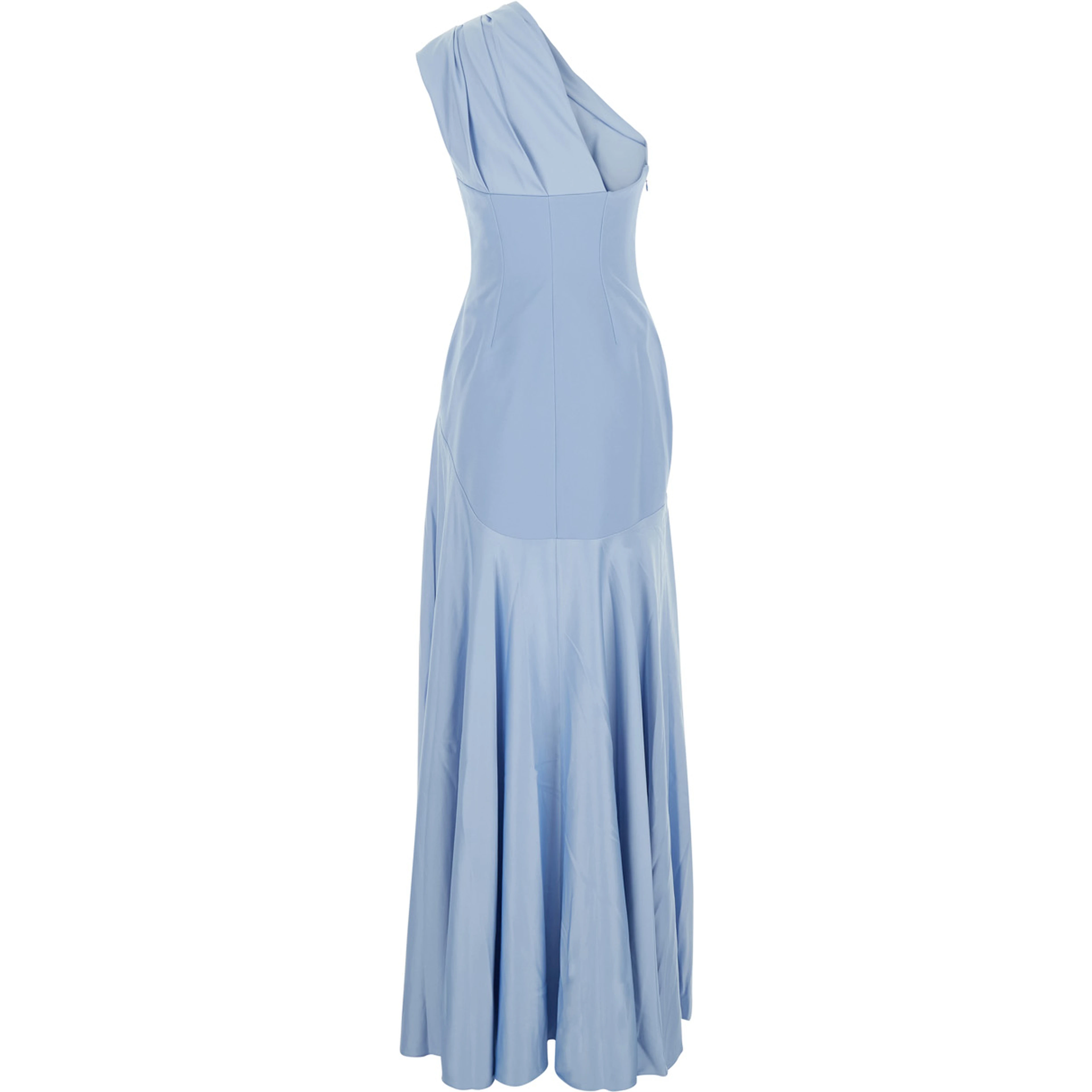 Gabriela Light blue One-Shoulder long dress with Asymmetrical Bodice and Draping in Tech Fabric for Women