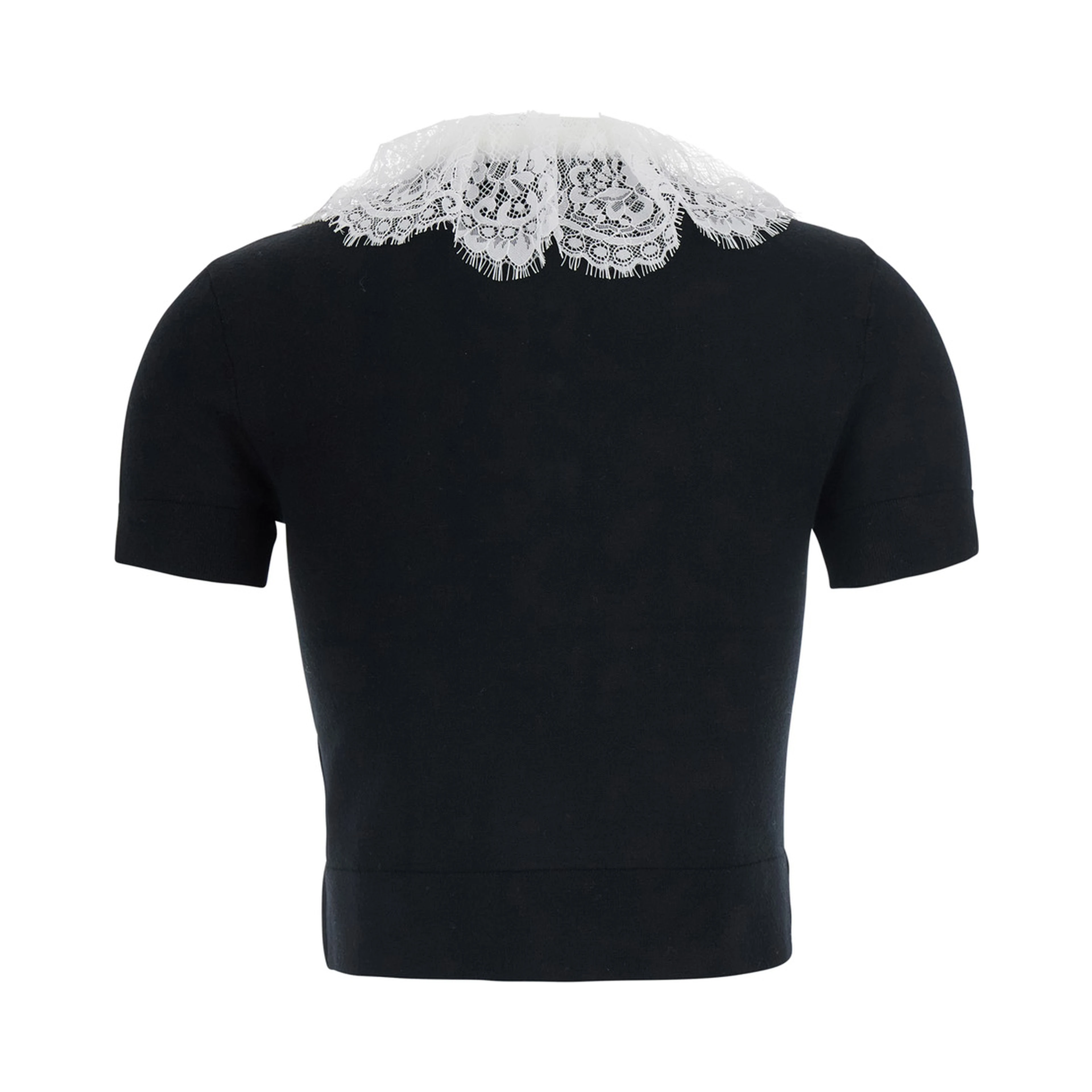 black Top with collar with lace details in wool for women