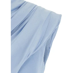 Gabriela Light blue One-Shoulder long dress with Asymmetrical Bodice and Draping in Tech Fabric for Women