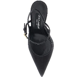 Black Slingback Pumps with Ankle Strap Closure in Suede for Women