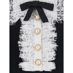 black Top with collar with lace details in wool for women