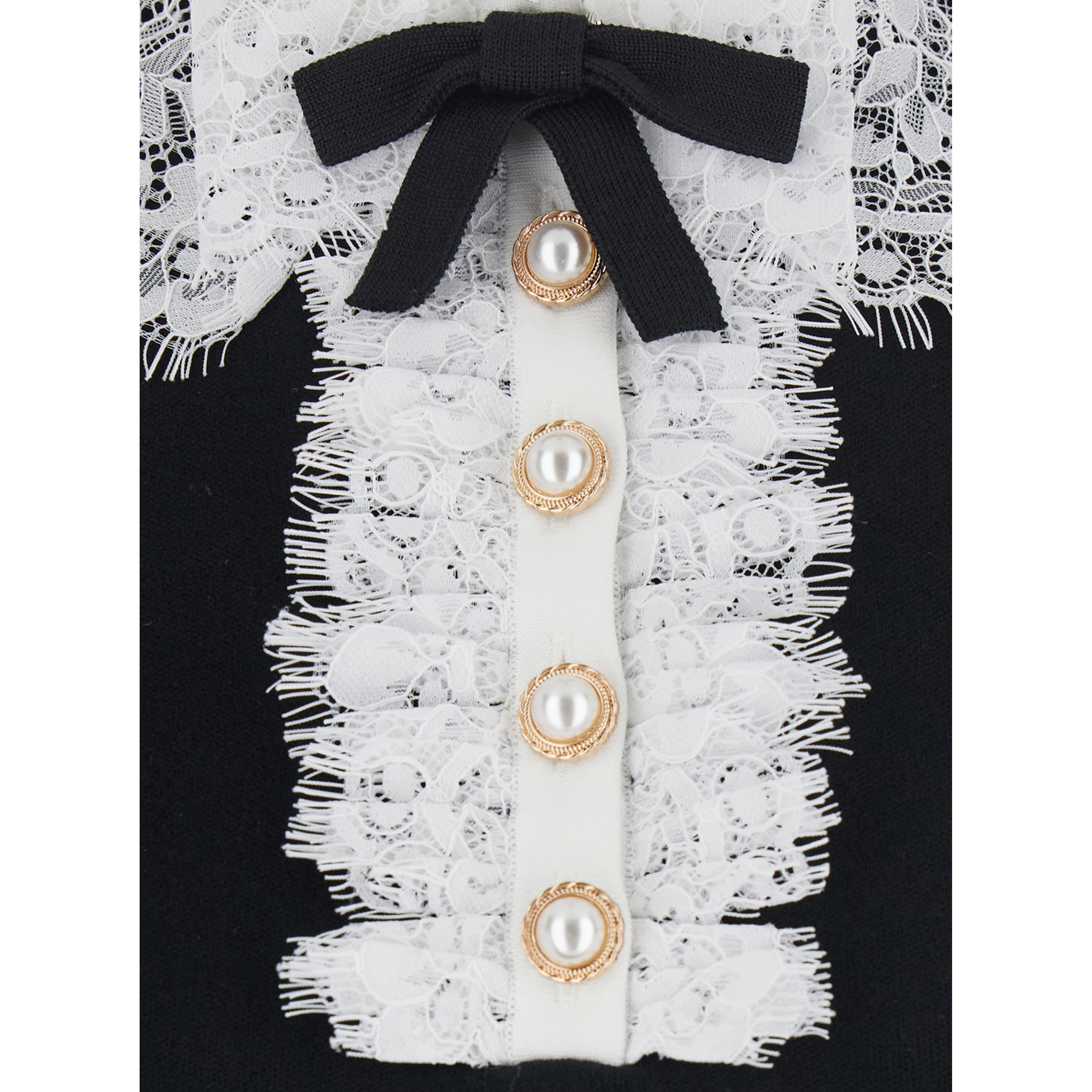 black Top with collar with lace details in wool for women