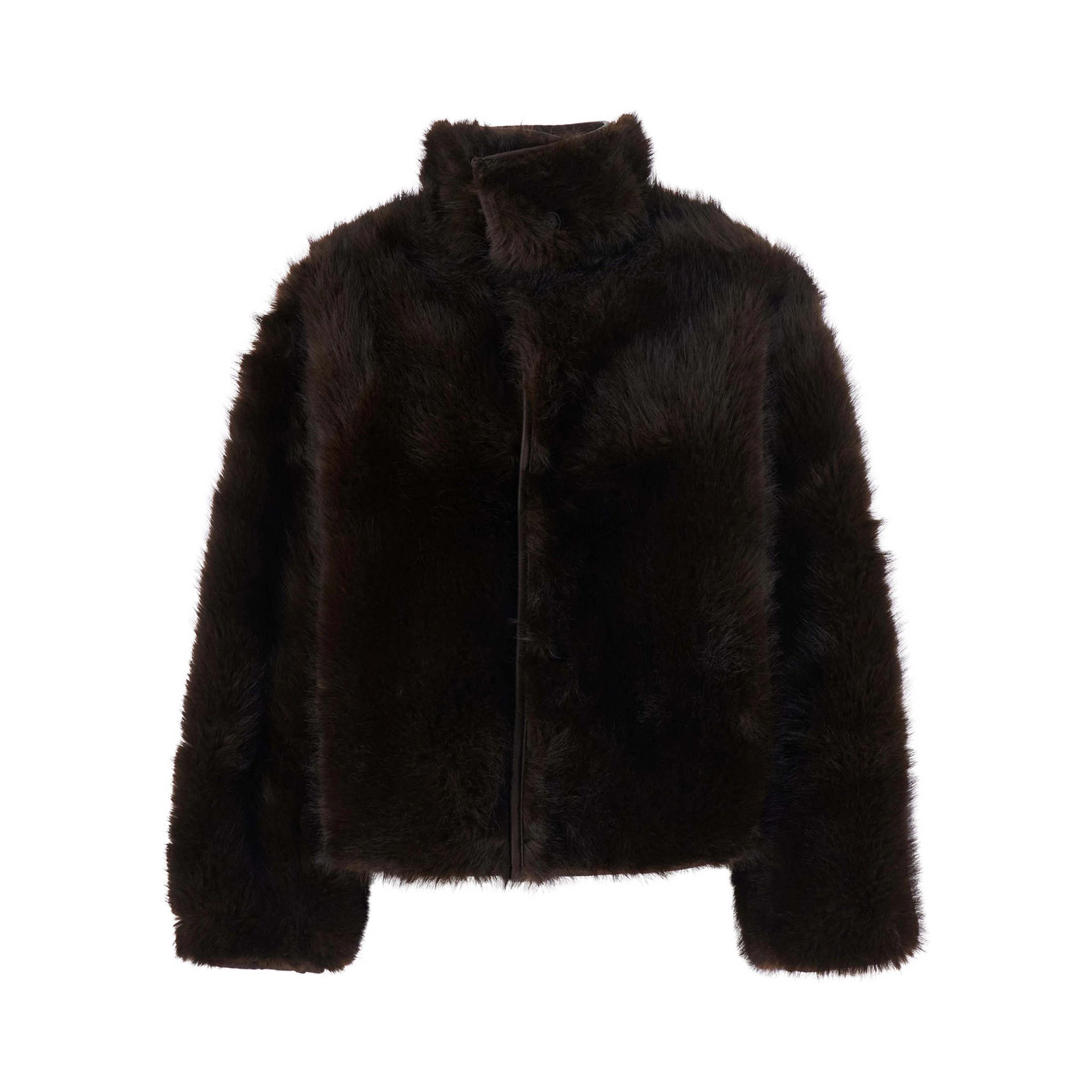 Brown Fur Jacket with Reversible design in Eco-fur for Women