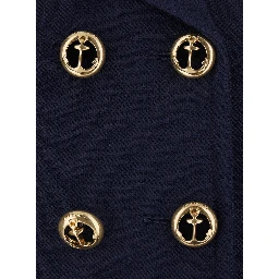 Blue Cropped Jacket with Wide Notched Revers and Halfbelt in Wool for Women