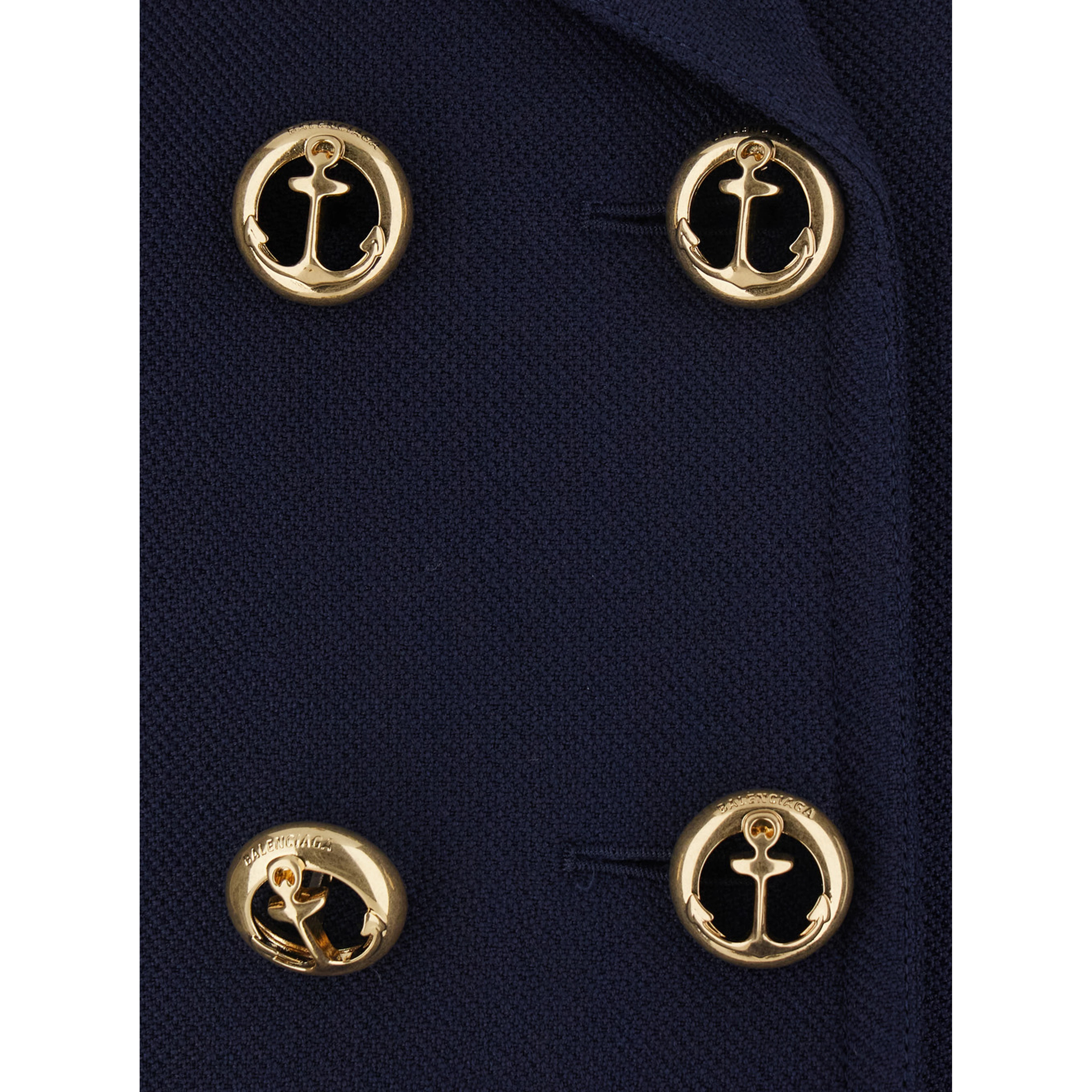 Blue Cropped Jacket with Wide Notched Revers and Halfbelt in Wool for Women
