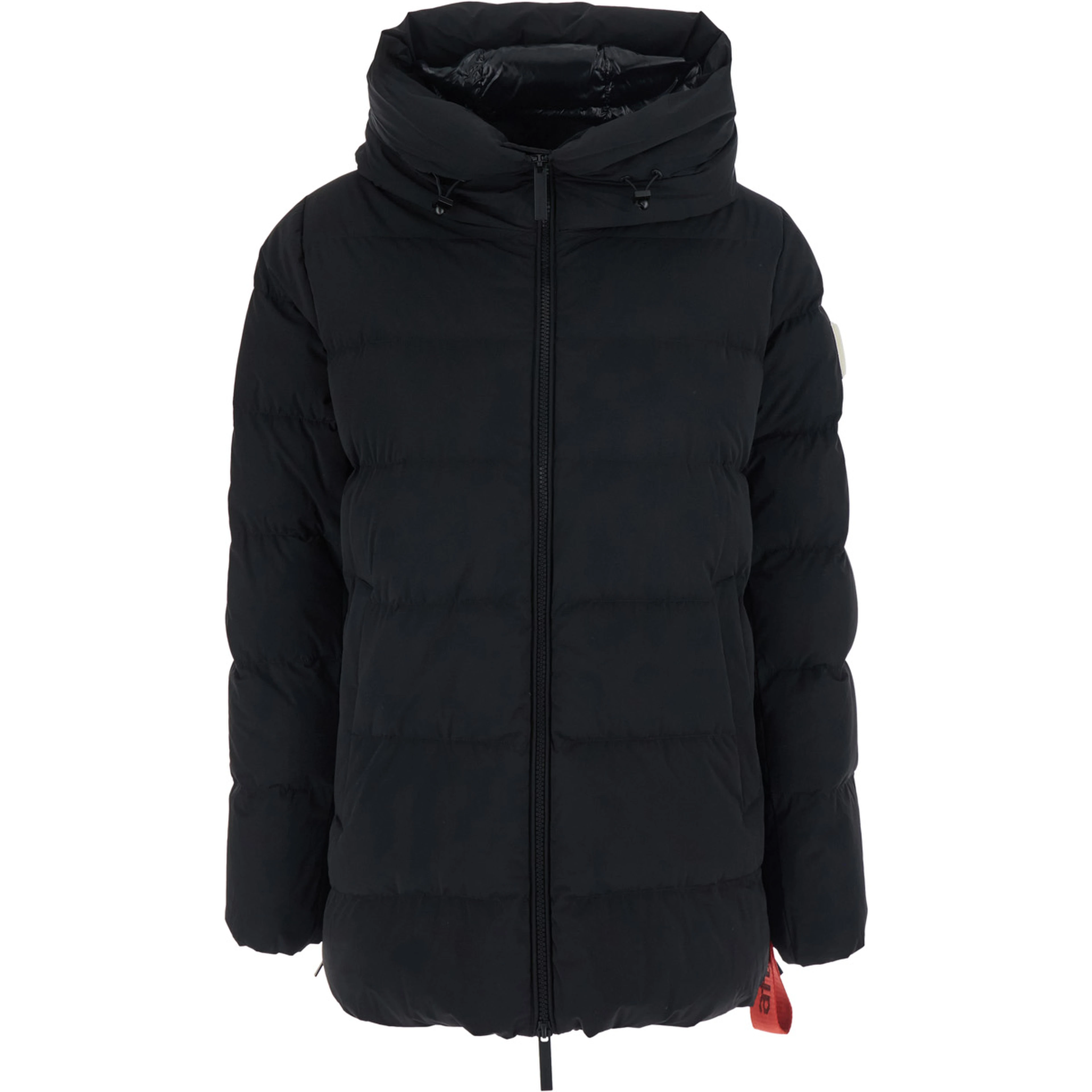 LEVI Black Down jacket with zip and logo patch on the sleeve in Tech Fabric women