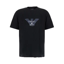 black T-shirt with printed logo on the front in cotton for Men