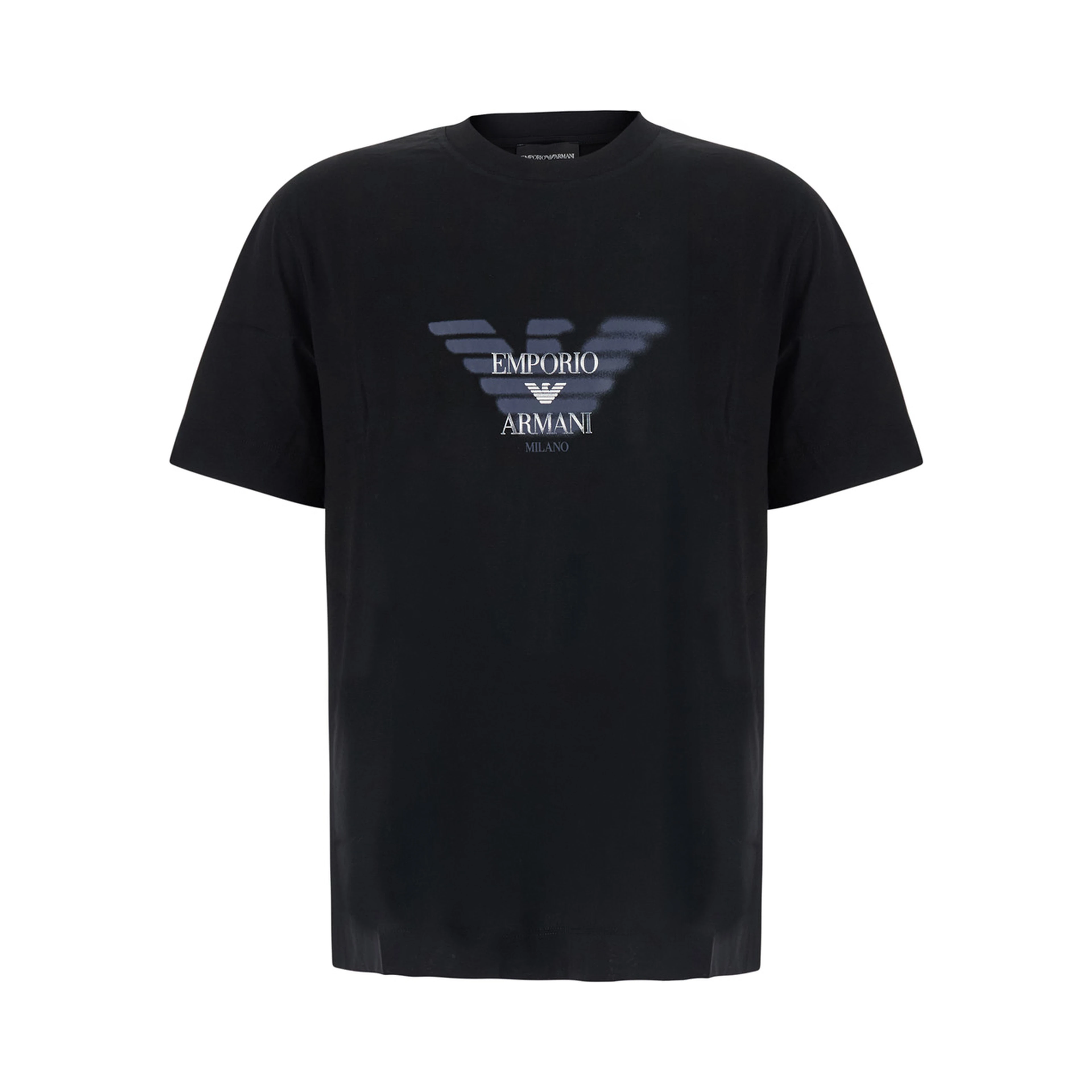 black T-shirt with printed logo on the front in cotton for Men