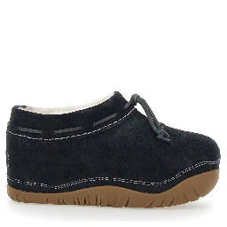 Black ankle boots with side laces and contrasting stitching in suede for women