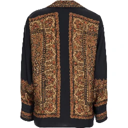 EIKI black Blouse with V-neck and all-over print in silk for women