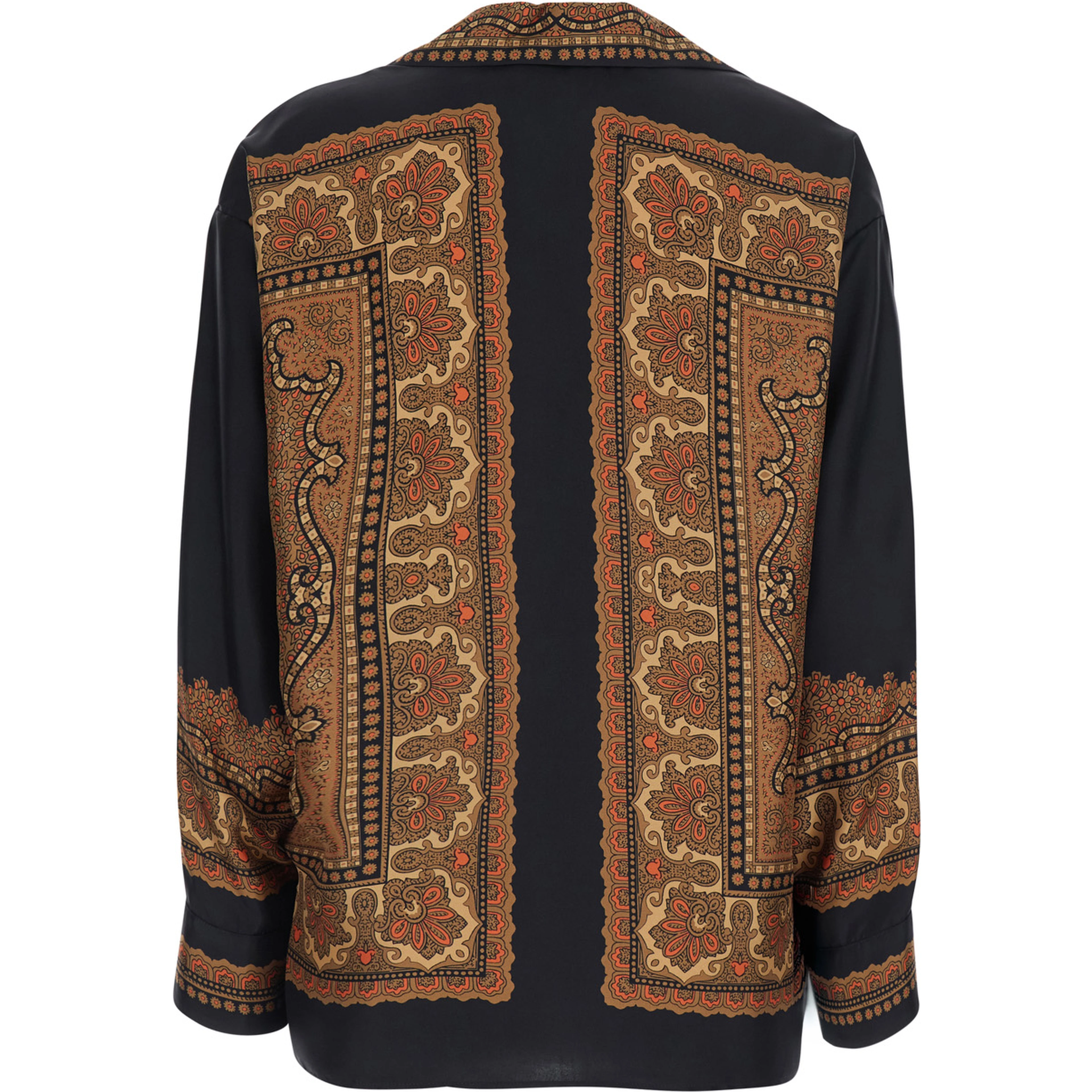 EIKI black Blouse with V-neck and all-over print in silk for women